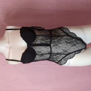 Nasty Gal Faux Button Detail Lace Bodysuit in Black size Small